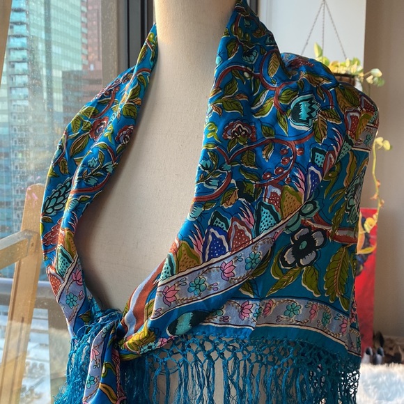 Vintage 100% Silk sari shawl scarf in Excellent Condition 39x39 made in India - Picture 4 of 12